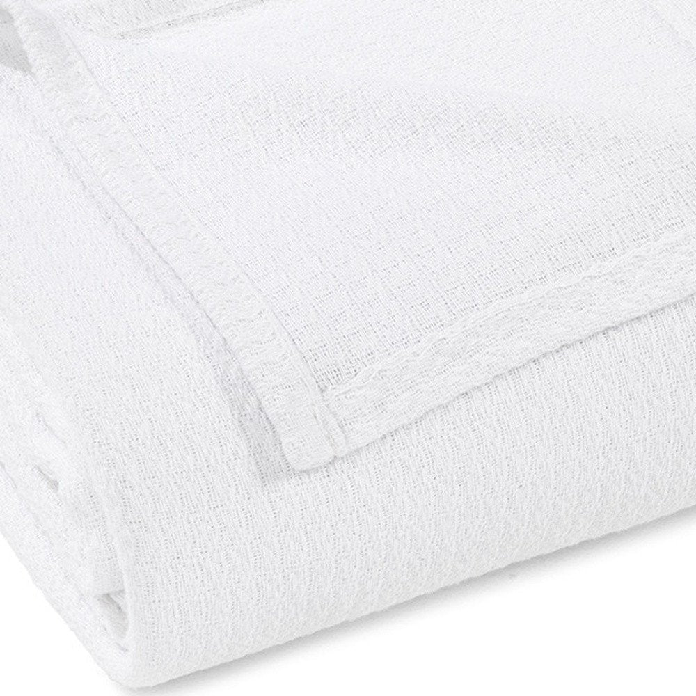 Twin White Cotton Waffle Weave Blanket — view 4