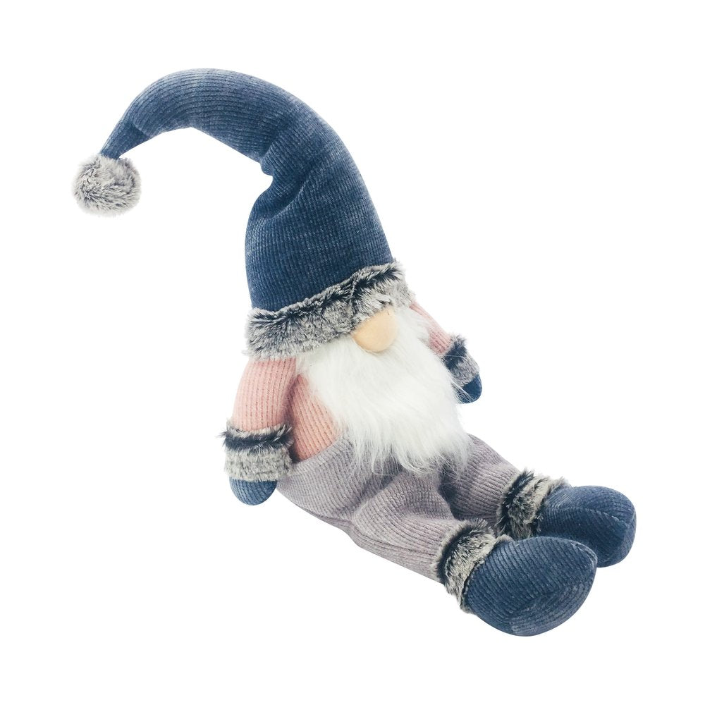 27" Blue Pink And White Fabric Christmas Santa Sitting Gnome HomeRoots