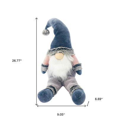 27" Blue Pink And White Fabric Christmas Santa Sitting Gnome HomeRoots