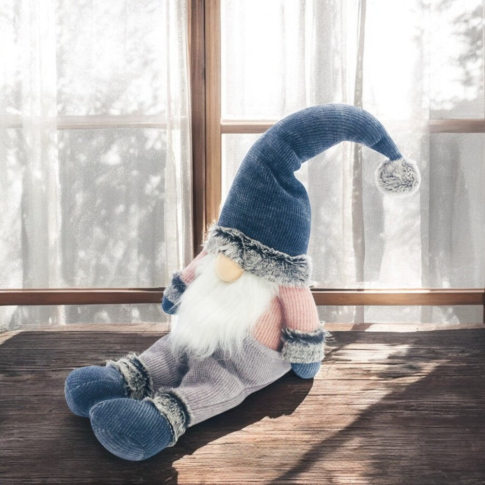 27" Blue Pink And White Fabric Christmas Santa Sitting Gnome HomeRoots