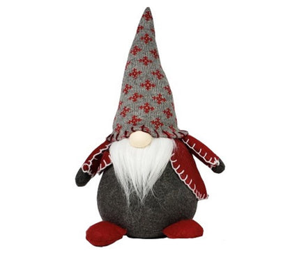 20" Red Gray And White Fabric Christmas Santa Standing Gnome HomeRoots