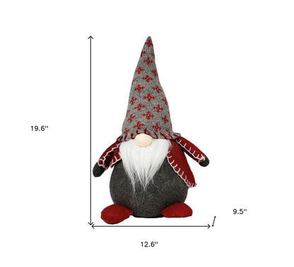 20" Red Gray And White Fabric Christmas Santa Standing Gnome HomeRoots
