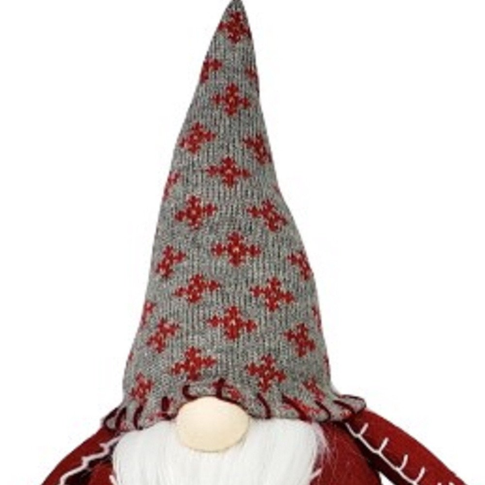 20" Red Gray And White Fabric Christmas Santa Standing Gnome HomeRoots