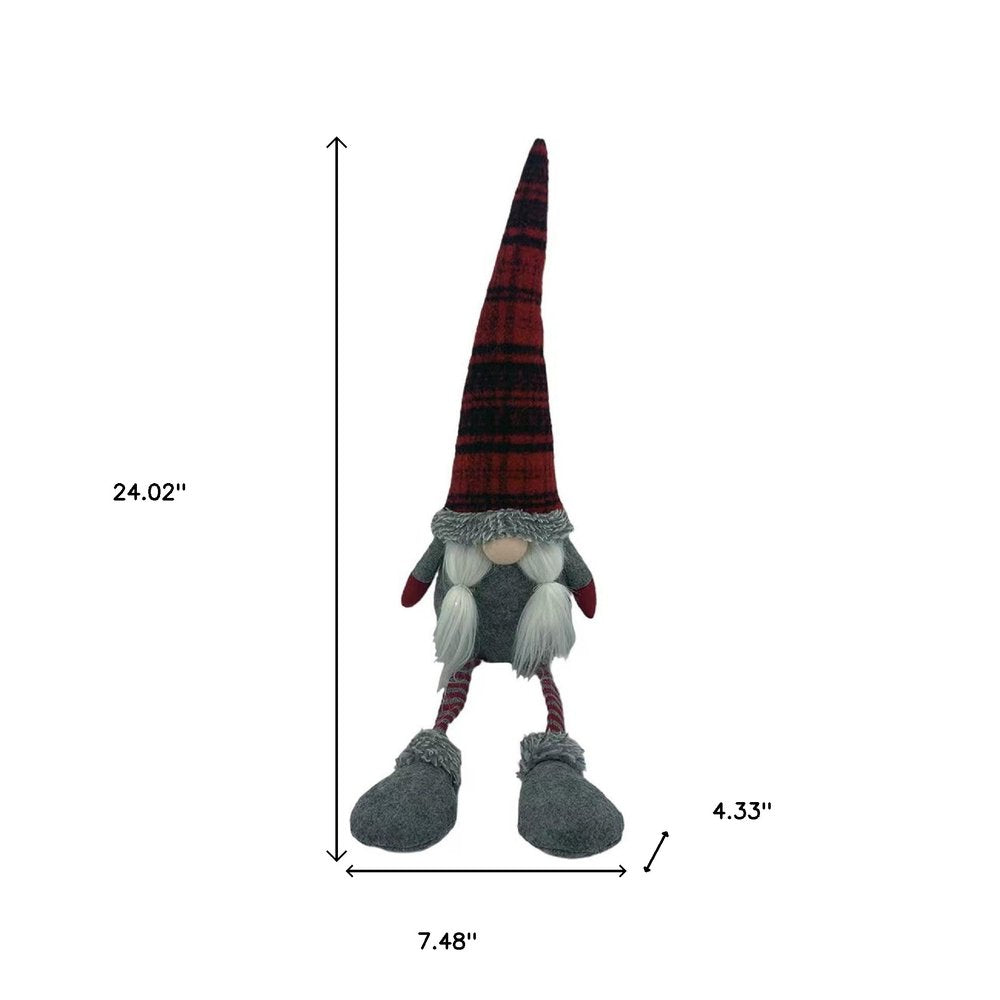 24" Red Gray And White Fabric Christmas Santa Standing Gnome HomeRoots