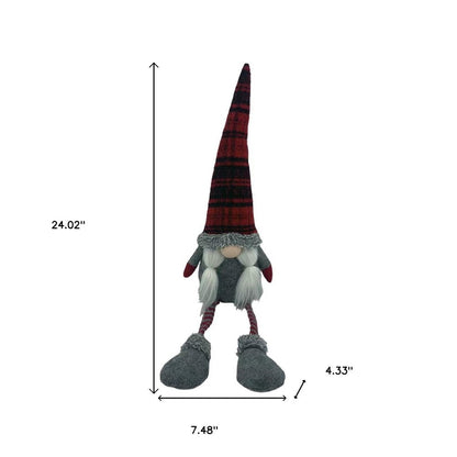24" Red Gray And White Fabric Christmas Santa Standing Gnome HomeRoots