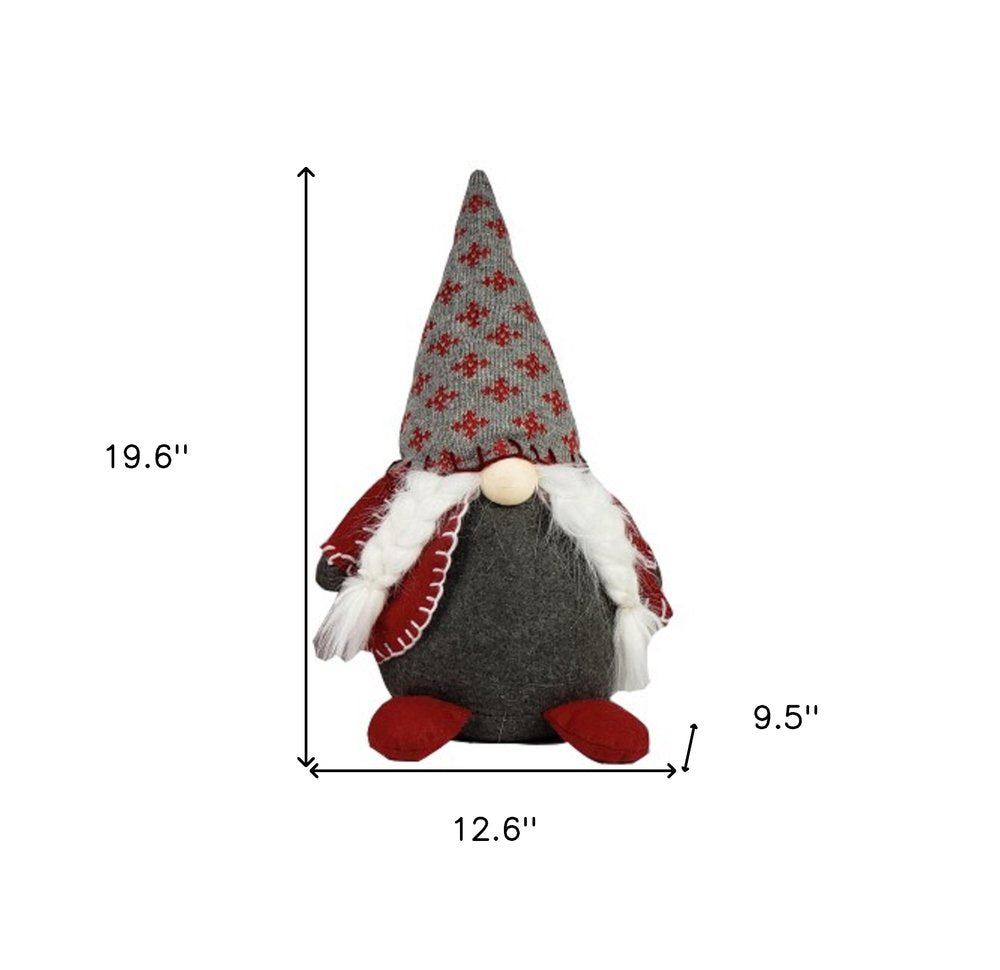 20" Red Gray And White Fabric Christmas Santa Standing Gnome HomeRoots