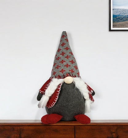 20" Red Gray And White Fabric Christmas Santa Standing Gnome HomeRoots