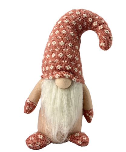12" Pink And White Fabric Christmas Santa Standing Gnome HomeRoots