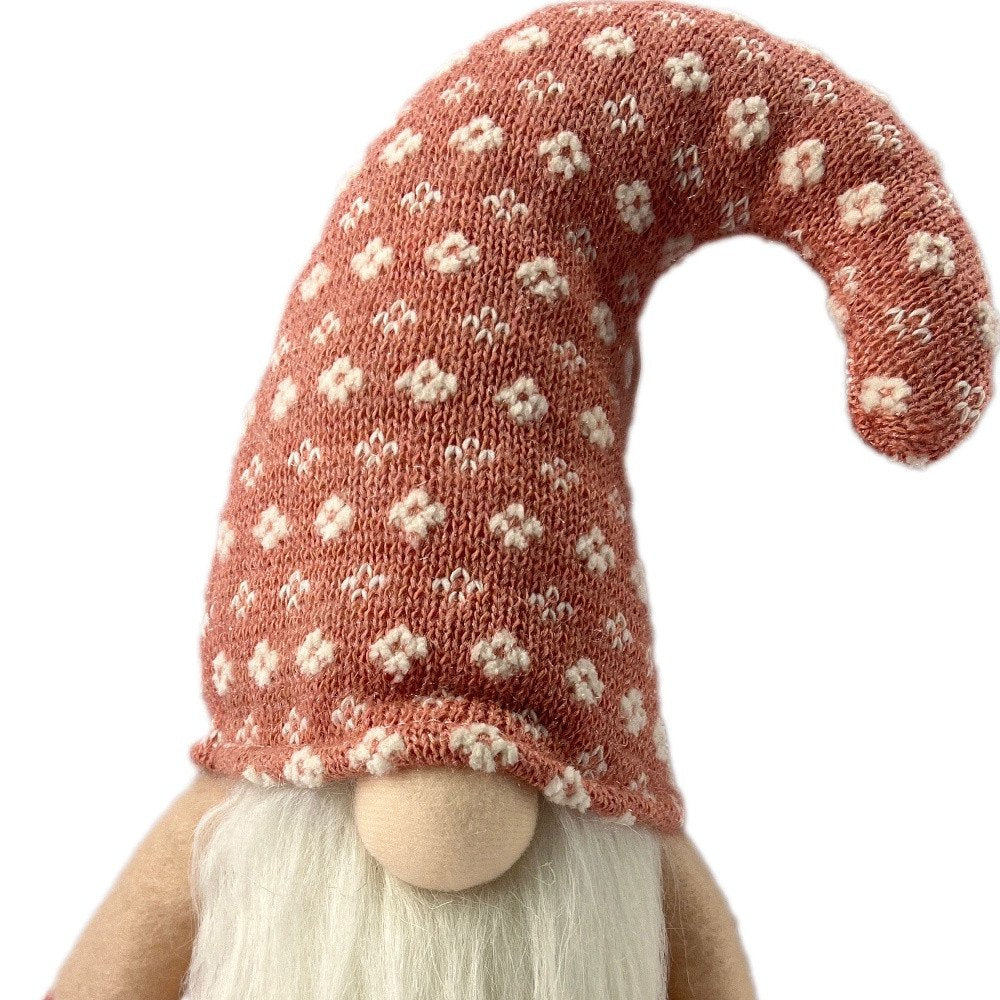 12" Pink And White Fabric Christmas Santa Standing Gnome HomeRoots