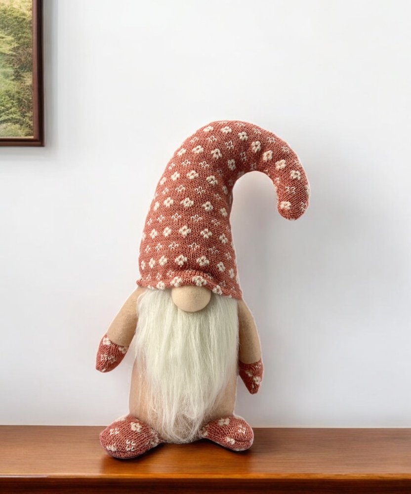 12" Pink And White Fabric Christmas Santa Standing Gnome HomeRoots