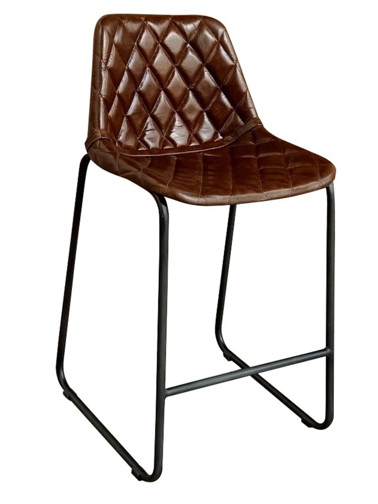 27" Brown And Black Leather And Genuine Leather And Iron Counter Height Bar Chair HomeRoots