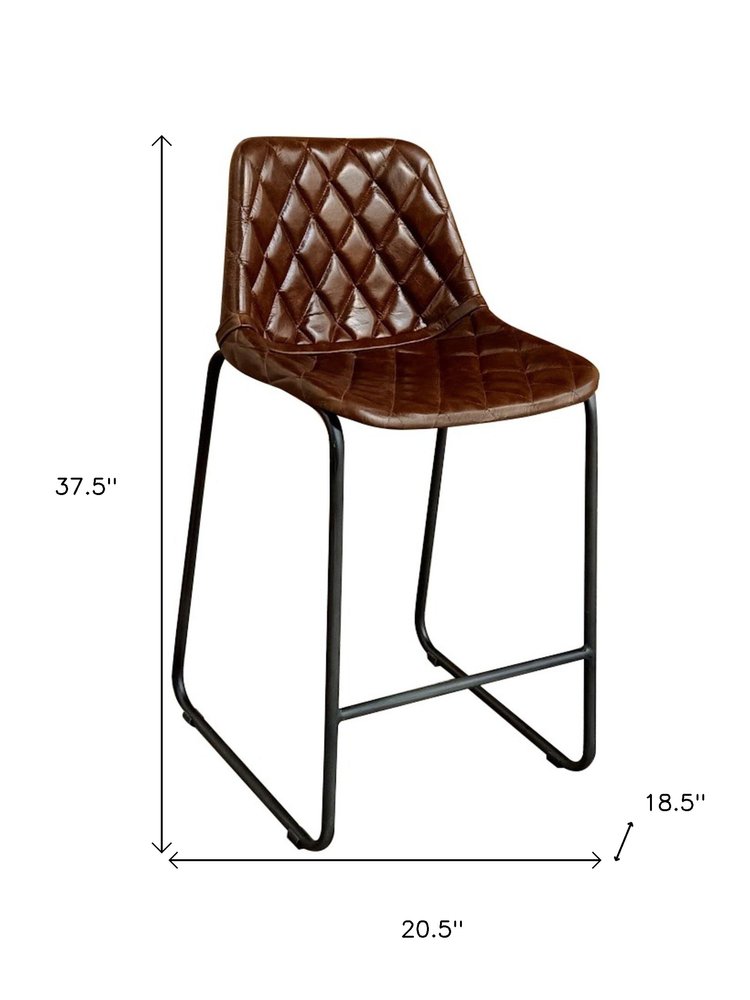 27" Brown And Black Leather And Genuine Leather And Iron Counter Height Bar Chair HomeRoots