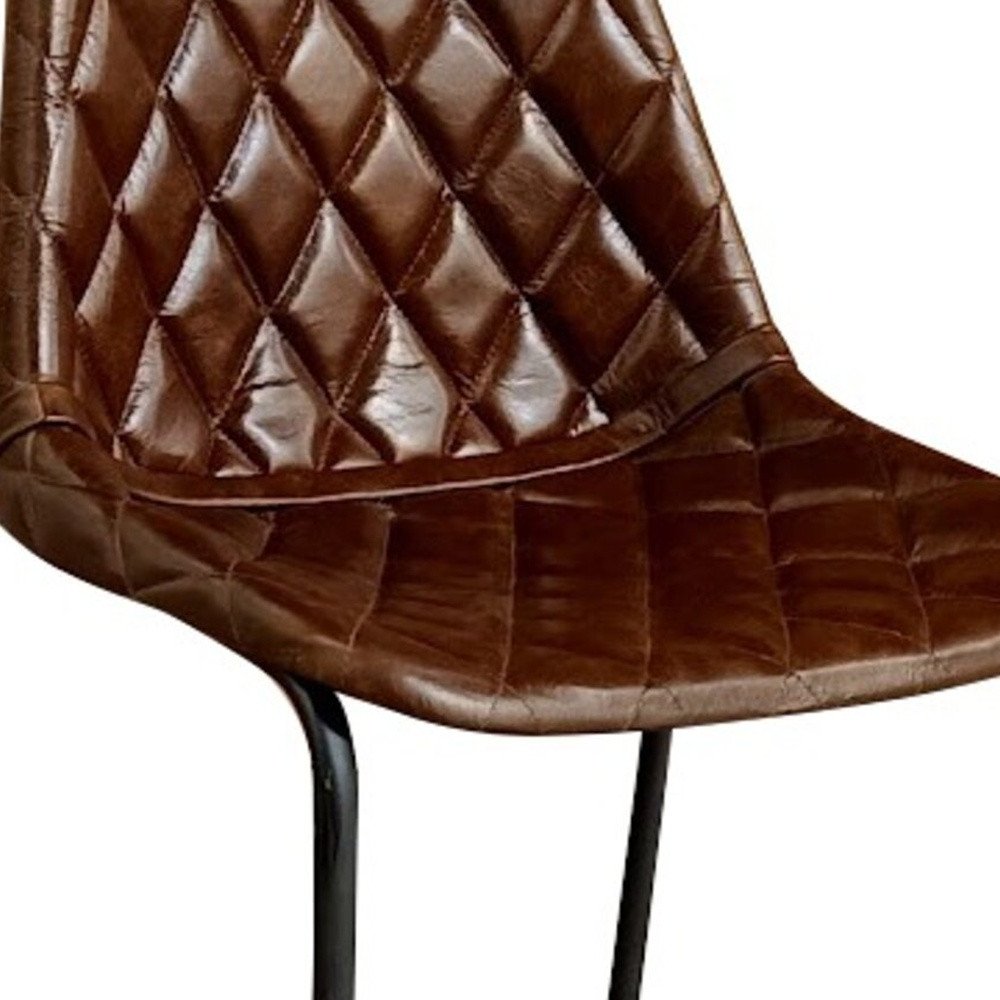 27" Brown And Black Leather And Genuine Leather And Iron Counter Height Bar Chair HomeRoots