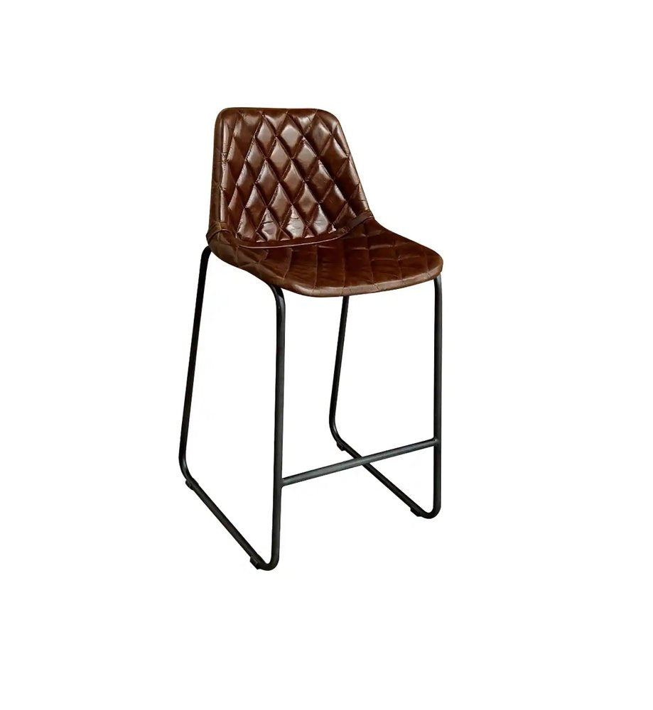 27" Brown And Black Leather And Genuine Leather And Iron Counter Height Bar Chair HomeRoots