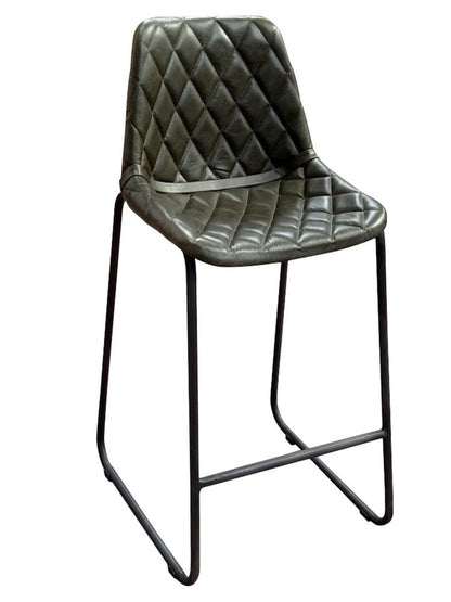 27" Green And Black Leather And Genuine Leather And Iron Counter Height Bar Chair HomeRoots