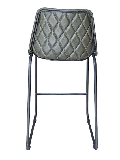 27" Green And Black Leather And Genuine Leather And Iron Counter Height Bar Chair HomeRoots