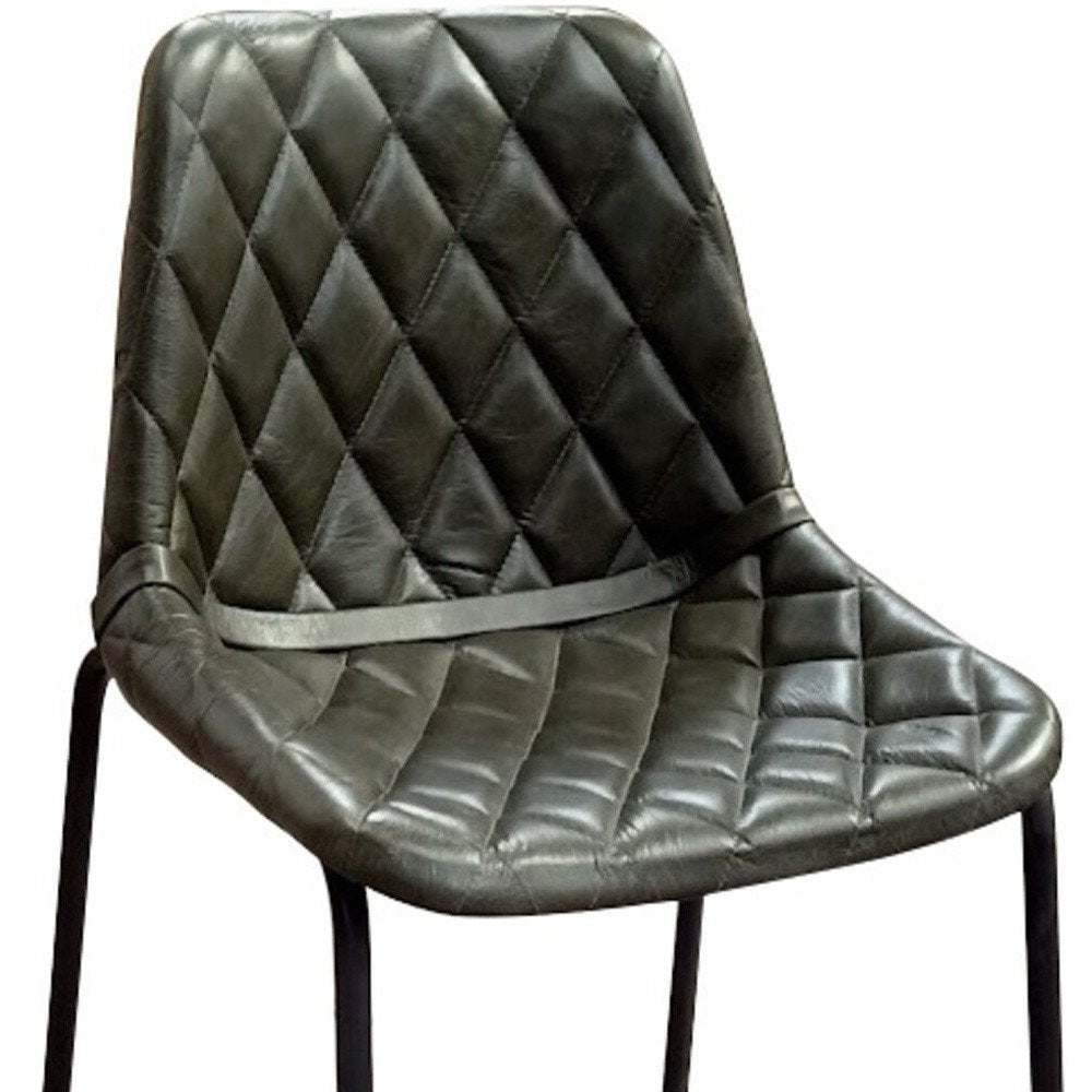 27" Green And Black Leather And Genuine Leather And Iron Counter Height Bar Chair HomeRoots