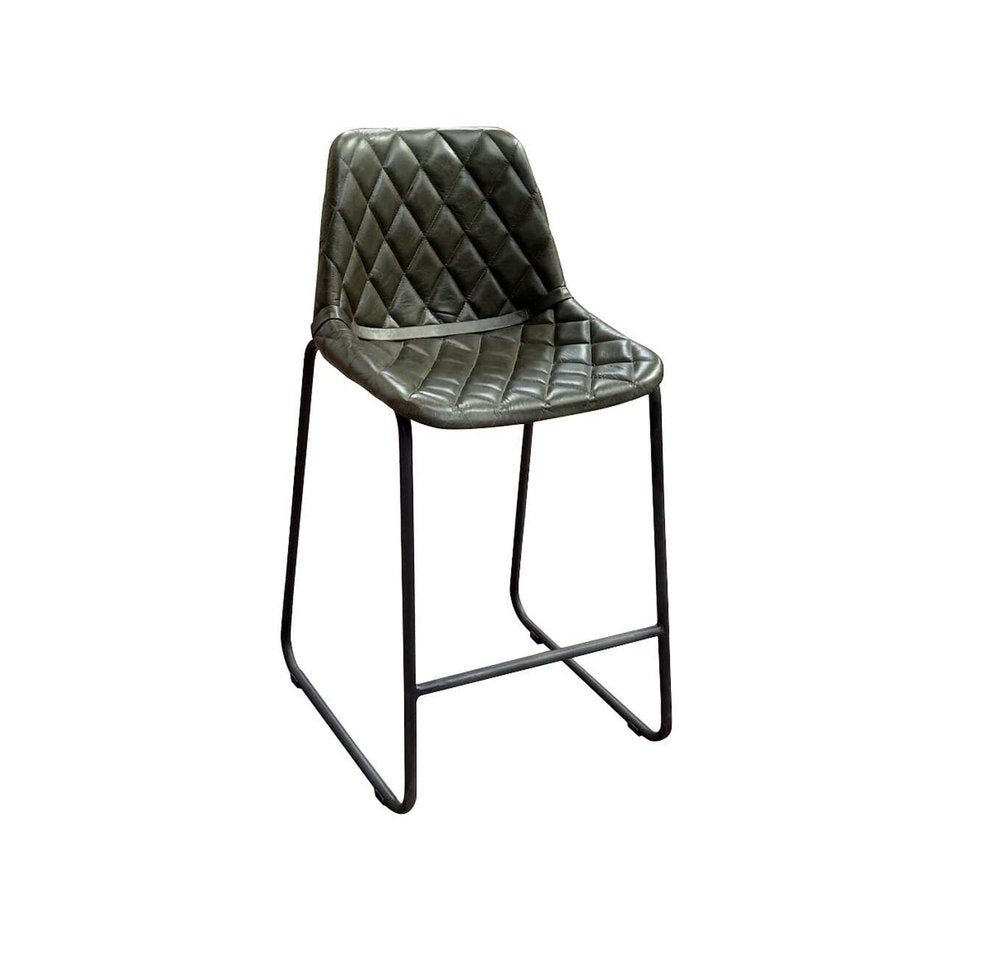 27" Green And Black Leather And Genuine Leather And Iron Counter Height Bar Chair HomeRoots