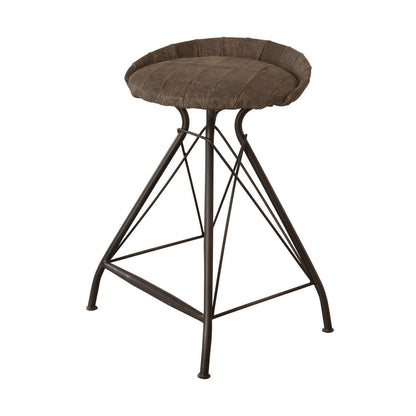 25" Brown And Black Leather And Genuine Leather And Iron Low Back Counter Height Swivel Bar Chair HomeRoots