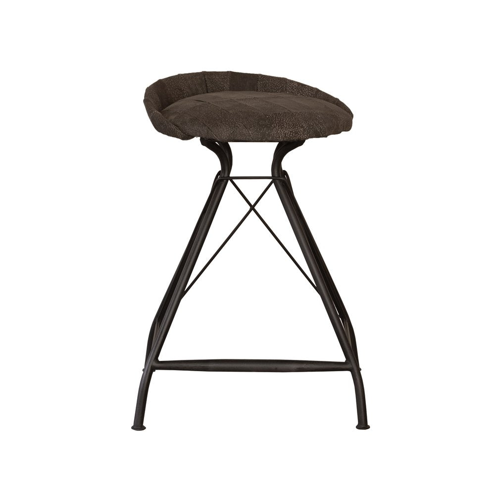 25" Brown And Black Leather And Genuine Leather And Iron Low Back Counter Height Swivel Bar Chair HomeRoots