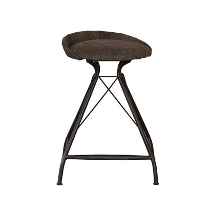 25" Brown And Black Leather And Genuine Leather And Iron Low Back Counter Height Swivel Bar Chair HomeRoots