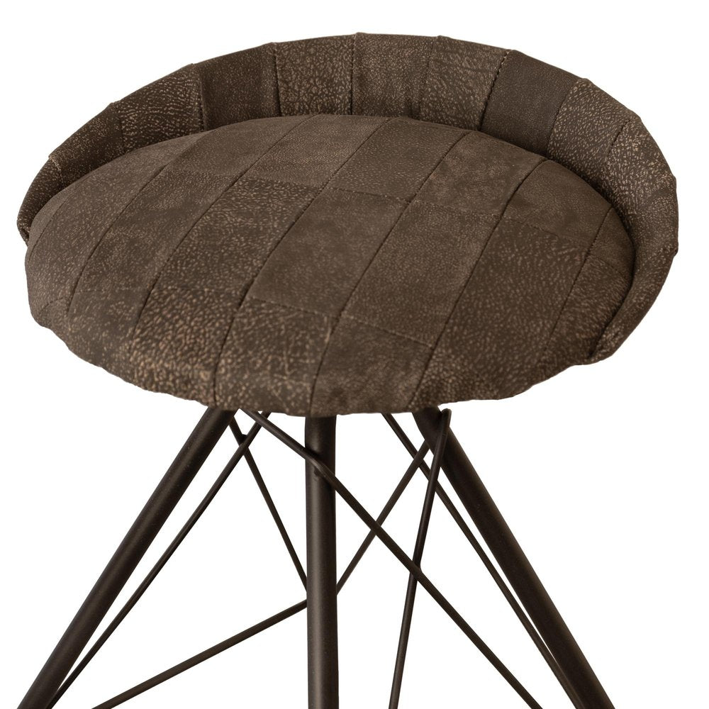 25" Brown And Black Leather And Genuine Leather And Iron Low Back Counter Height Swivel Bar Chair HomeRoots