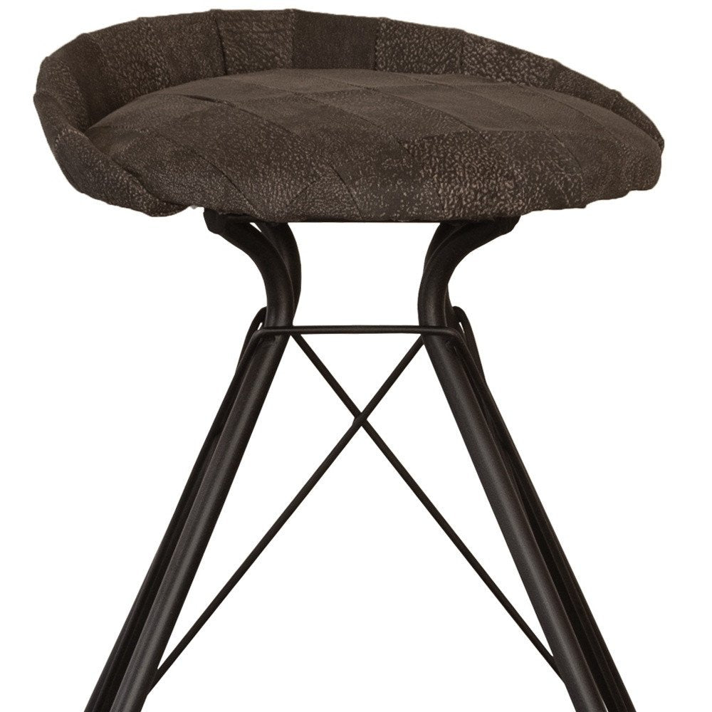 25" Brown And Black Leather And Genuine Leather And Iron Low Back Counter Height Swivel Bar Chair HomeRoots