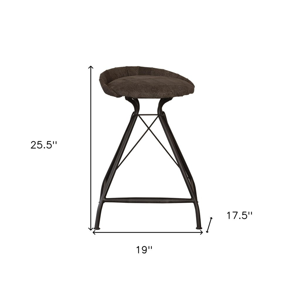 25" Brown And Black Leather And Genuine Leather And Iron Low Back Counter Height Swivel Bar Chair HomeRoots