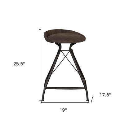 25" Brown And Black Leather And Genuine Leather And Iron Low Back Counter Height Swivel Bar Chair HomeRoots