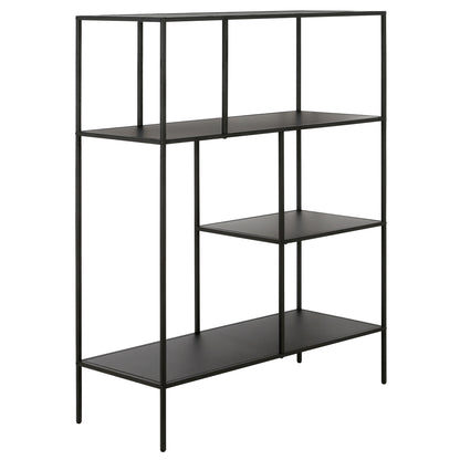 48" Black Metal Four Tier Geometric Bookcase