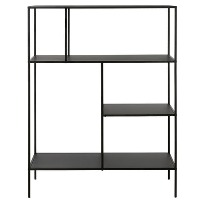 48" Black Metal Four Tier Geometric Bookcase