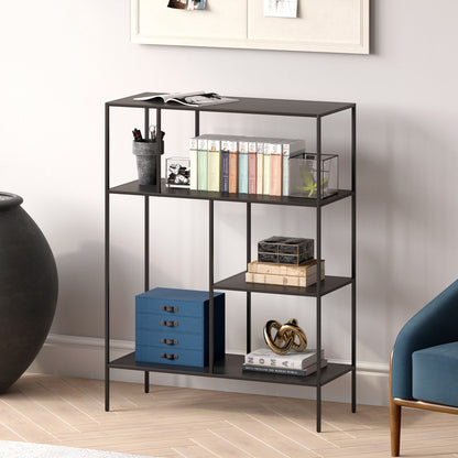 48" Black Metal Four Tier Geometric Bookcase