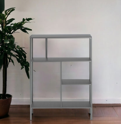 48" Gray Metal Four Tier Double Bookcase