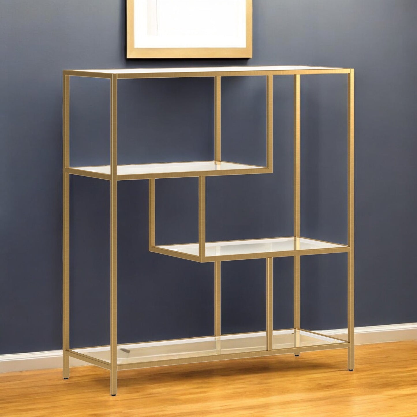 40" Gold Metal And Glass Four Tier Etagere Bookcase