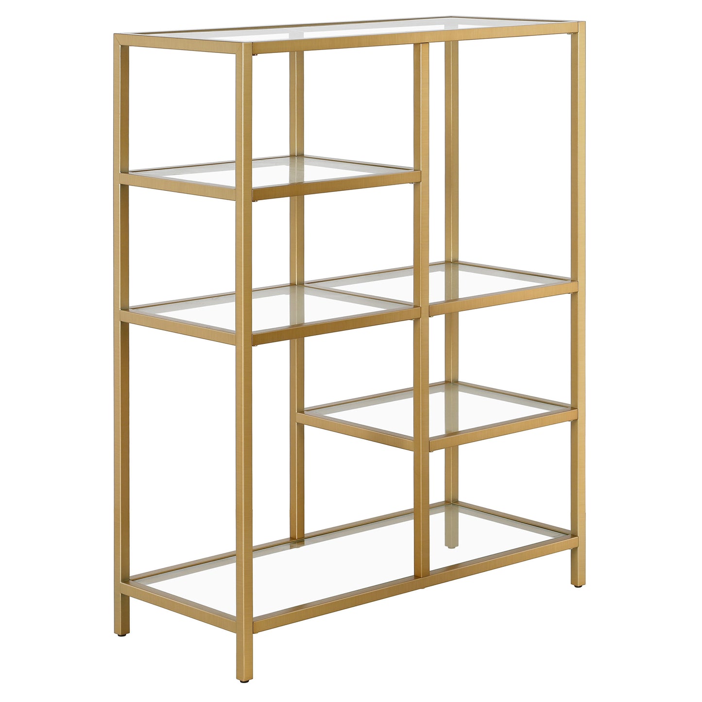 42" Gold Metal And Glass Five Tier Geometric Bookcase - FurniFindUSA