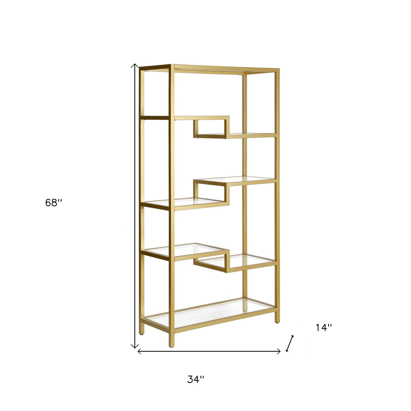 68" Gold Metal and Glass Seven Tier Etagere Bookcase