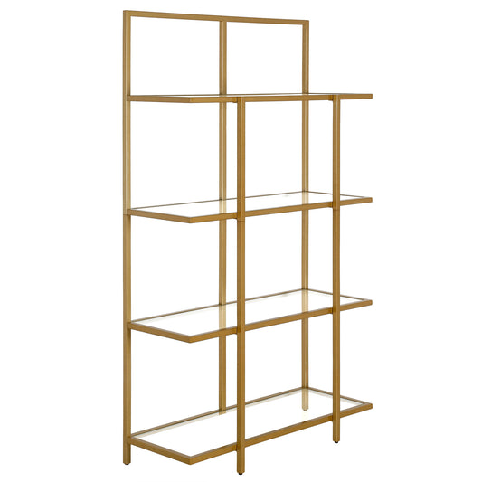 62" Gold Metal And Glass Four Tier Etagere Bookcase - FurniFindUSA