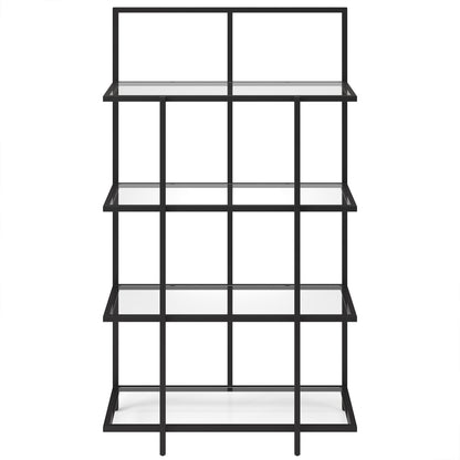 62" Black Metal And Glass Four Tier Etagere Bookcase