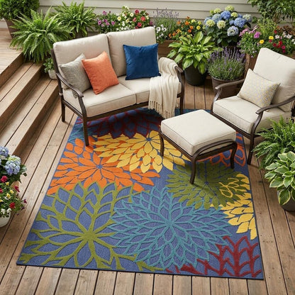 4' X 6' Blue Yellow and Green Indoor Outdoor Area Rug HomeRoots