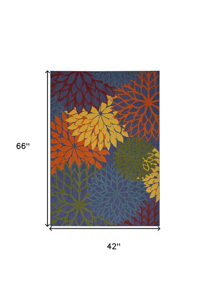 4' X 6' Blue Yellow and Green Indoor Outdoor Area Rug HomeRoots