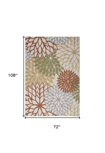 6' X 9' Ivory Green And Blue Indoor Outdoor Area Rug HomeRoots