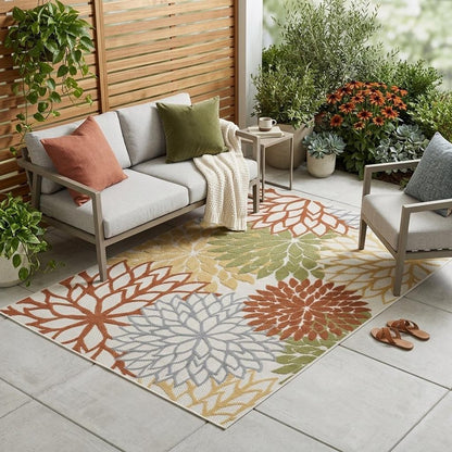 4' X 6' Ivory Green And Blue Indoor Outdoor Area Rug HomeRoots