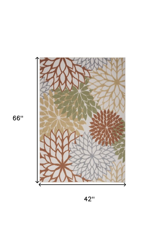 4' X 6' Ivory Green And Blue Indoor Outdoor Area Rug — view 1