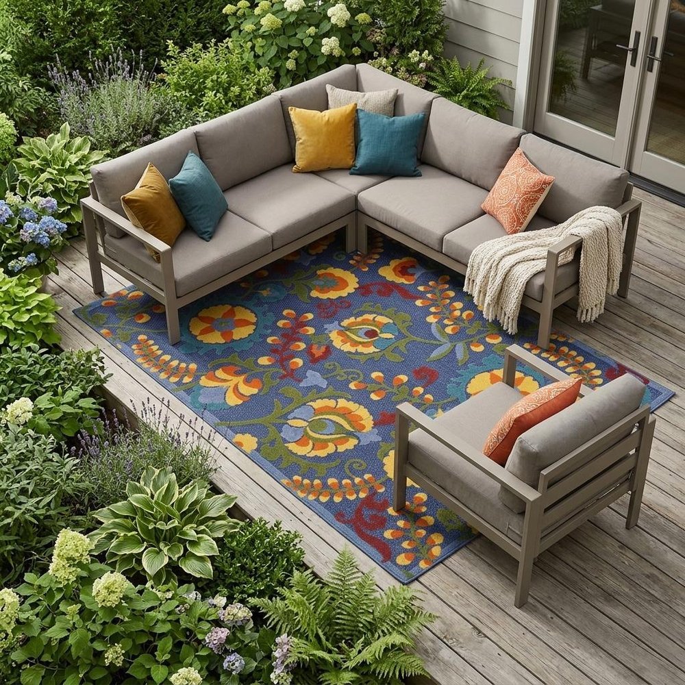 6' X 9' Blue Yellow And Green Indoor Outdoor Area Rug HomeRoots