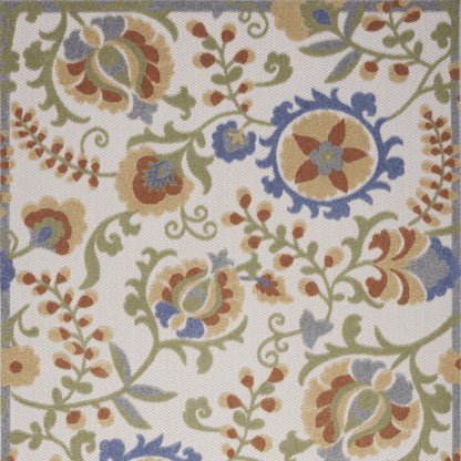 6' X 9' Ivory And Blue Indoor Outdoor Area Rug