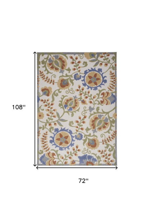 6' X 9' Ivory And Blue Indoor Outdoor Area Rug