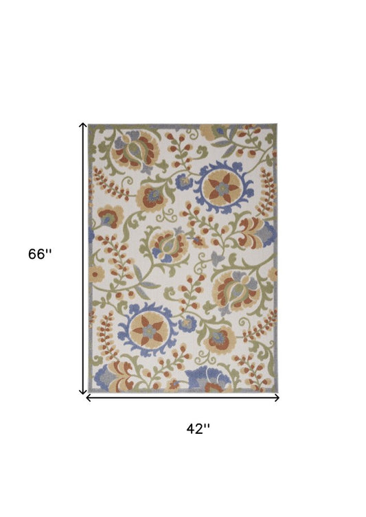 4' X 6' Ivory And Blue Indoor Outdoor Area Rug