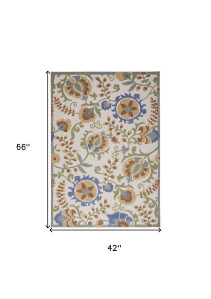 4' X 6' Ivory And Blue Indoor Outdoor Area Rug HomeRoots