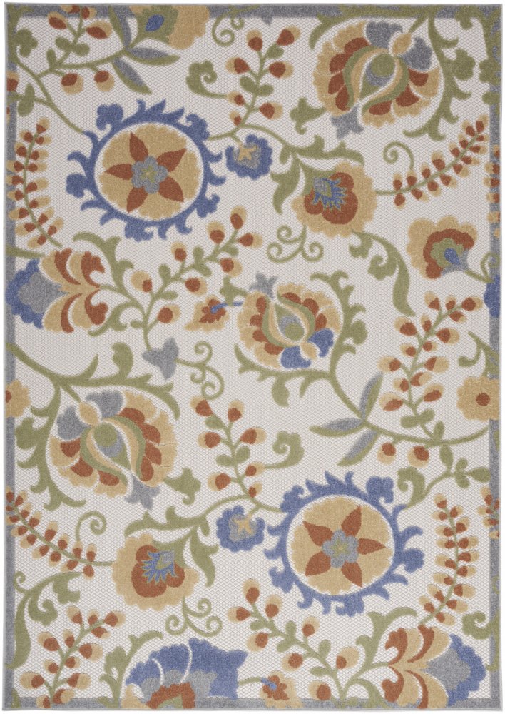 5' X 7' Ivory And Blue Indoor Outdoor Area Rug HomeRoots