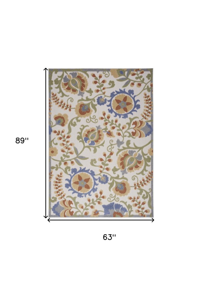 5' X 7' Ivory And Blue Indoor Outdoor Area Rug HomeRoots